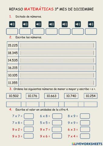 Repaso matemáticas mes de diciembre 3º