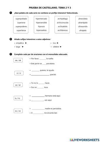 Examen castellano tema 2 y 3