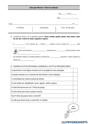 Breve questionário sobre música