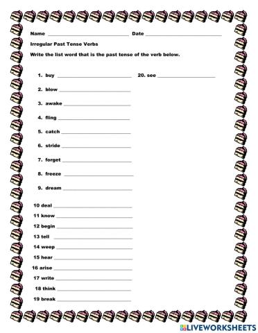 Irregular Past Tense Verbs Quiz