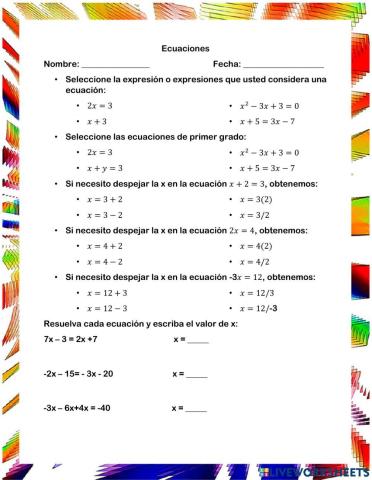 Ecuaciones de primer grado