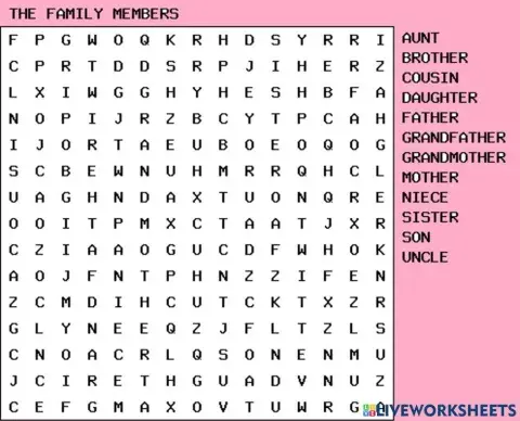 Family members sopa de letras