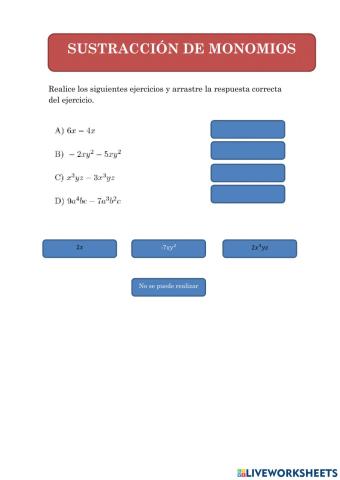 Sustracción de monomios