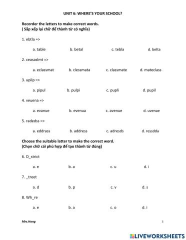 Unit 6: Where's your school?