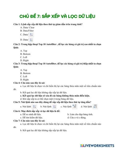 Sắp xếp và lọc dữ liệu