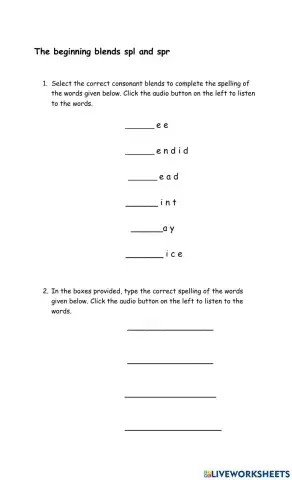 The consonant blends spr and spl