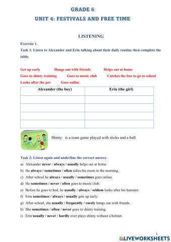 Grade 6 - Unit 4 - Festival and free time