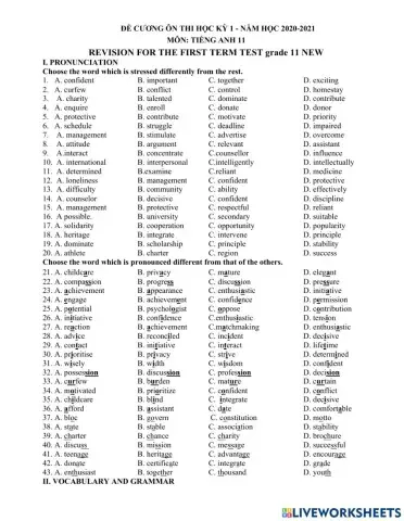 REVISION FOR THE FIRST TERM TEST grade 11 NEW