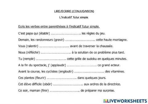 Conjugaison verbes 2EME groupe au futur simple