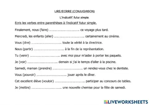 Conjugaison verbes 3EME groupe au futur simple