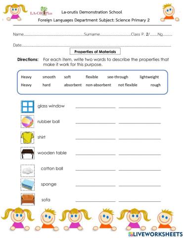 Materials and their properties.