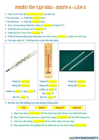 Phiếu ôn tập - KHTN6 - lần 2