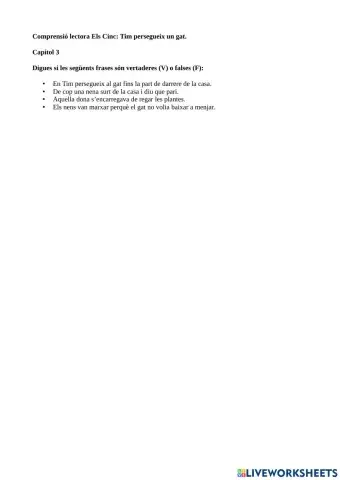 Comprensió lectora Els 5 En TIm persegueix un gat Capítol 3