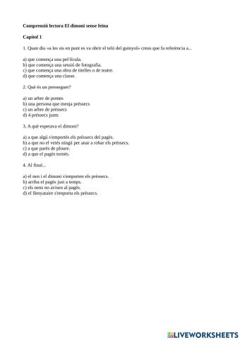 Comprensió lectora El dimoni sense feina Capítol 1