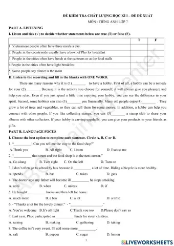 Grade 7 final first term test 1