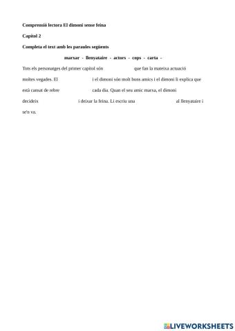 Comprensió lectora El dimoni sense feina Capítol 2