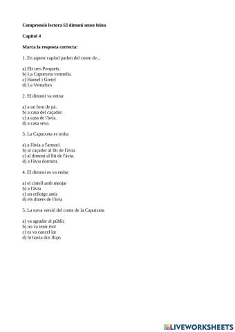 Comprensió lectora El dimoni sense feina Capítol 4