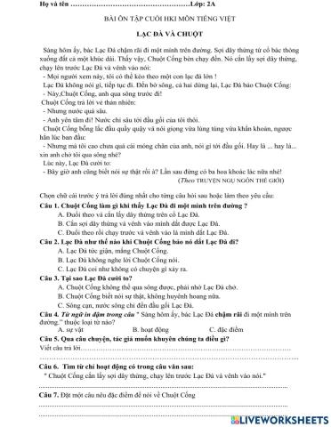 Đọc hiểu Lạc đà và chuột cống