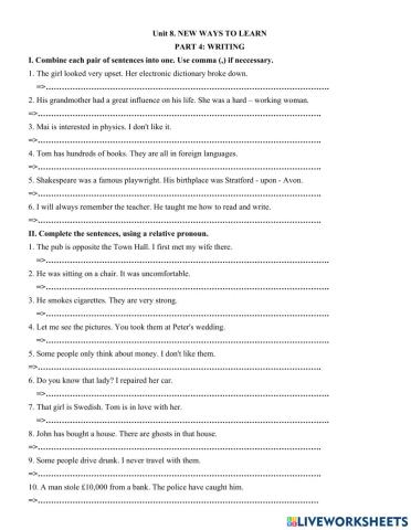 Unit 8. NEW WAYS TO LEARN  PART 4: WRITING