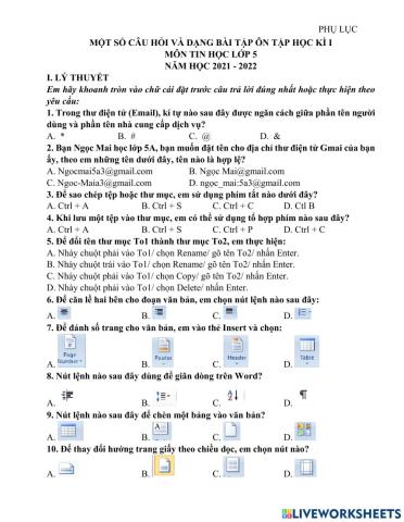 Đề cương ôn tập lớp 5