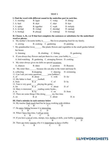 English 7 test 15minutes No. 3
