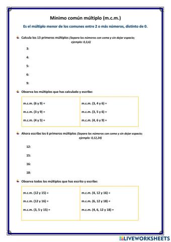 Múltiplos y Mínimo común múltiplo