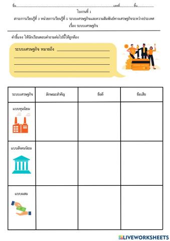 ใบงานที่ 1 ระบบเศรษฐกิจ