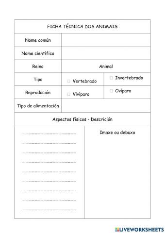 Ficha tecnica animales