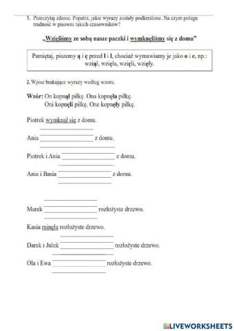 Czasowniki zakończone na -ął, -ęła, -ęli, -ęły