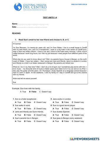 TEST UNITS 1-4 (Elementary)