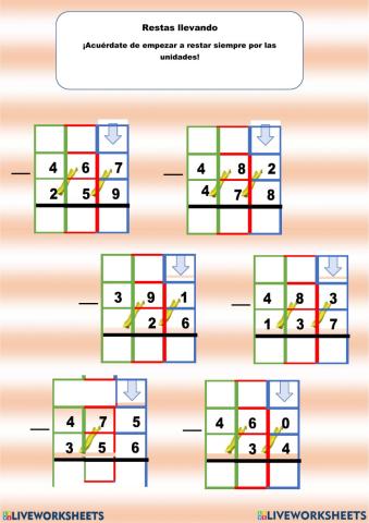Restas con desagrupación en las unidades