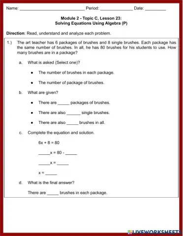 Problem Solving Involving Linear Equations