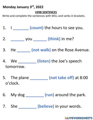 VERB SENTENCE JAN 3rd