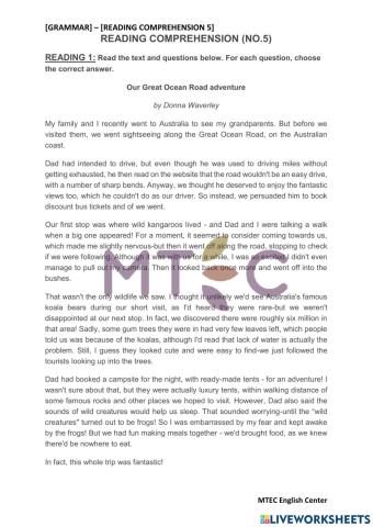 Grammar - reading comprehension 5