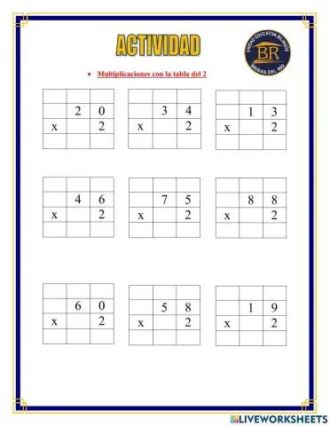 Multiplicaciones llevando con la tabla del 2