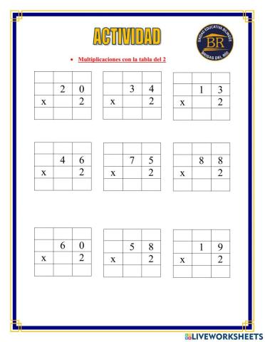 Multiplicaciones llevando con la tabla del 2