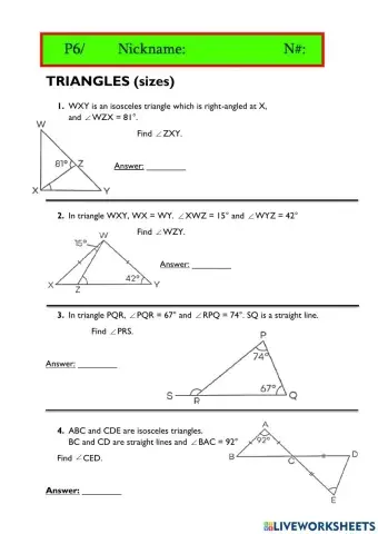 Triangles: find the angle 02
