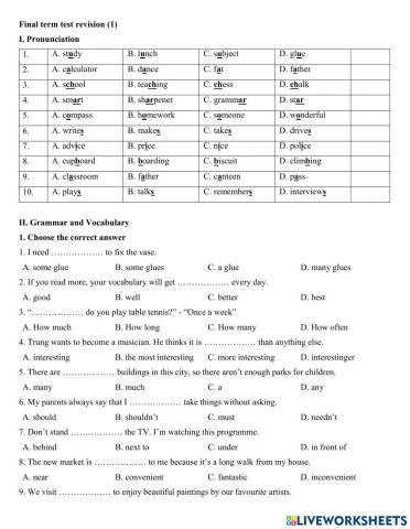 Group 5 - Final test revision grade 6