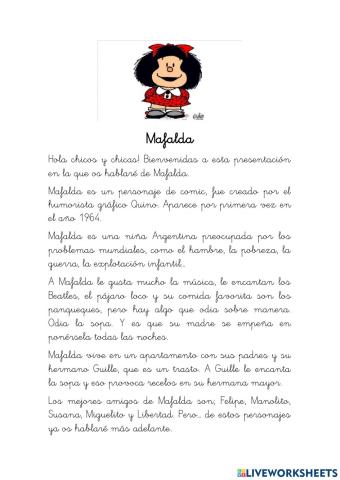 Comprensión lectora Mafalda