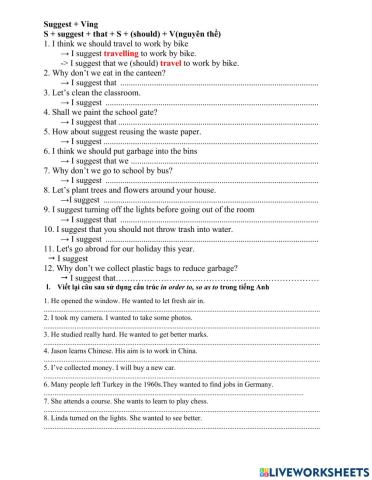 Viết lại câu với in order to