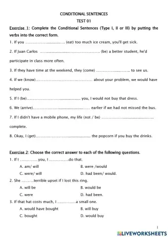 Conditionals types 1,2,3, mixed