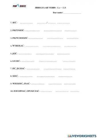 Irregular verb forms - pop quiz