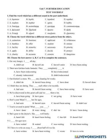 Unit 7. FURTHER EDUCATION  TEST YOURSELF