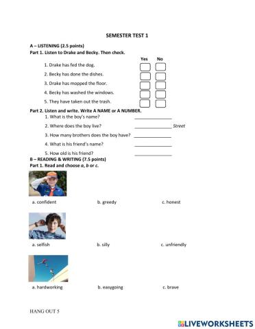 Hangout 5 - Semester Test