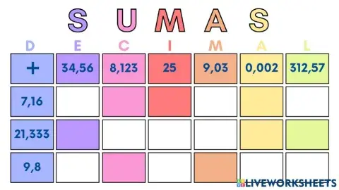 Sumas decimales