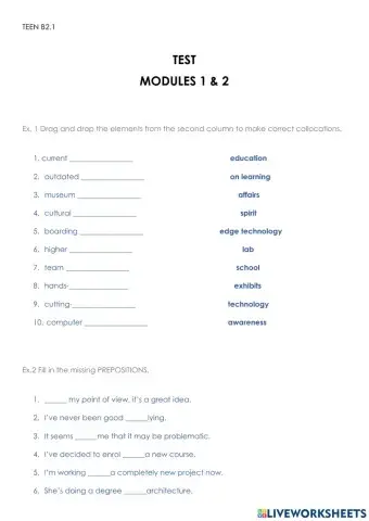 TEEN B2.1 - TEST MODULES 1 & 2 (Pioneer B2)