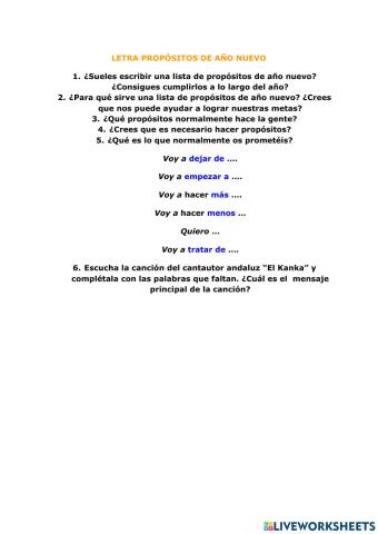 Propósitos de Año Nuevo basado en la canción de El Kanka