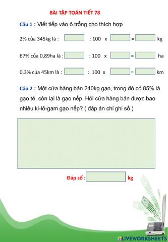 Bài tập toán tiết 78