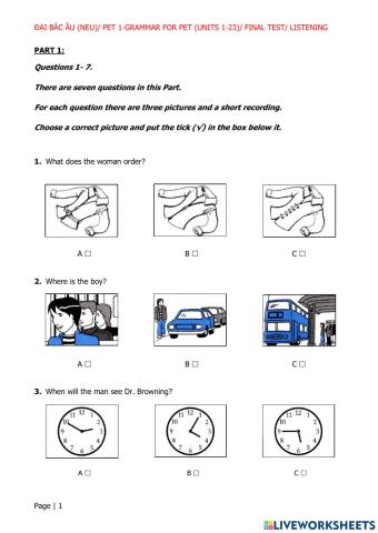 Pet 1 final test- listening