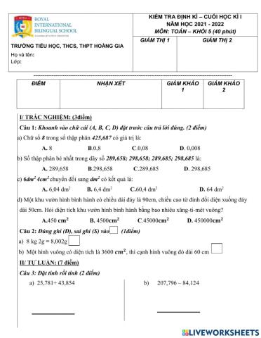 Kiểm tra HK1-Lớp 5-2021-2022